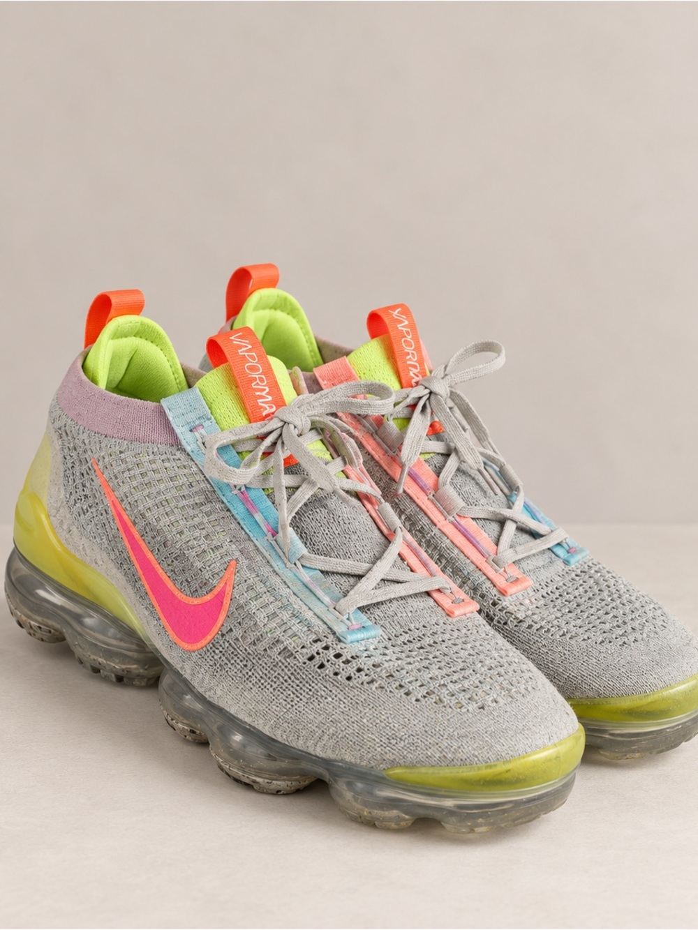 M9/W10.5 Nike VaporMax 2021 Flyknit “Neon” / Grey Volt